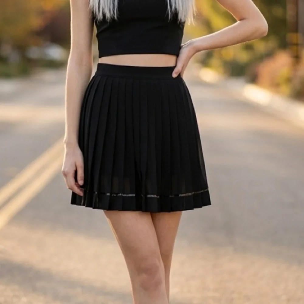 New Authentic Versace Pleated Silk Georgette Skirt in Black